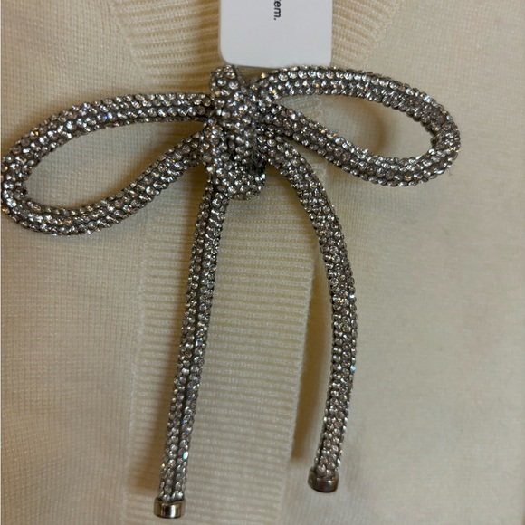 Express Holiday Bow Rhinestone Cardigan Cream - Picture 6 of 11